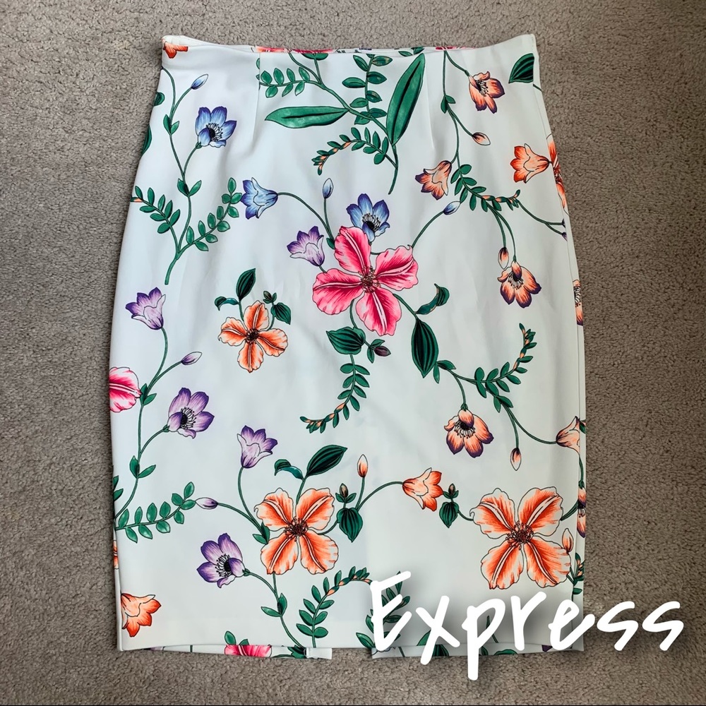 Express Floral Print High Waisted Pencil Skirt